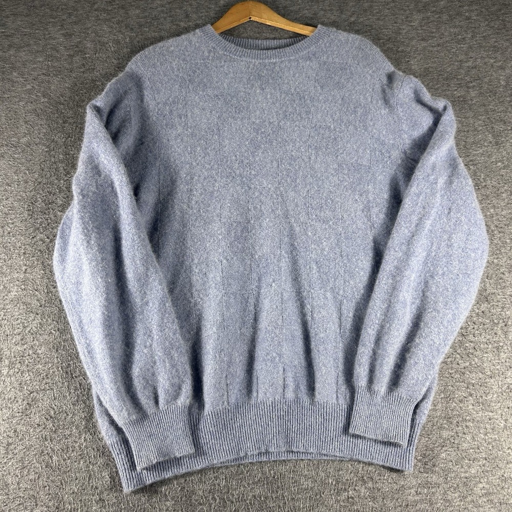 Alan Flusser Sweater Mens L Blue 100% Cashmere Crew Neck Pullover Knit